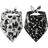 Halloween Bandana for Dogs, 2 Pack White and Black Halloween Dog Scarf Large