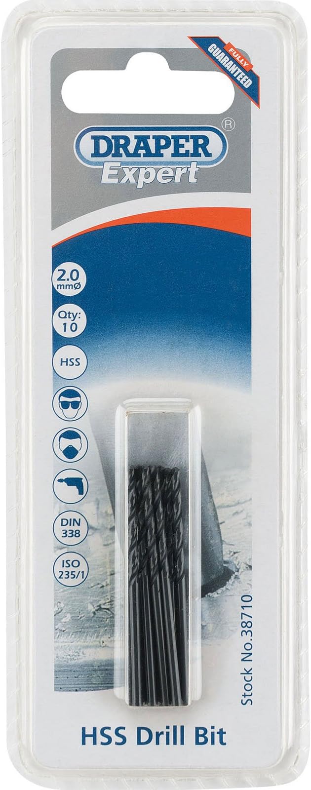 Draper 38710 Expert HSS Drill Bit, 2.0mm Ø, Pack of 10 , Blue