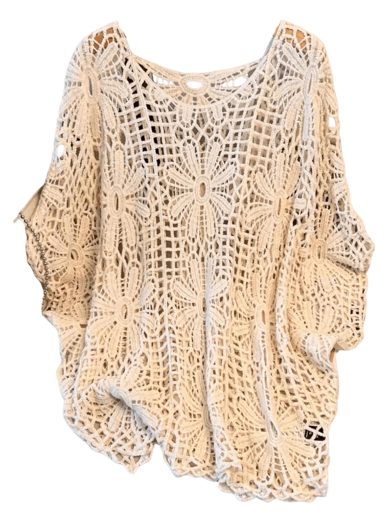 Photo 1 of MakeMeChic Women's Plus Size Boho Tops Crochet Sweater Dolman Sleeve Beach Cover Up Plus Beige 3XL