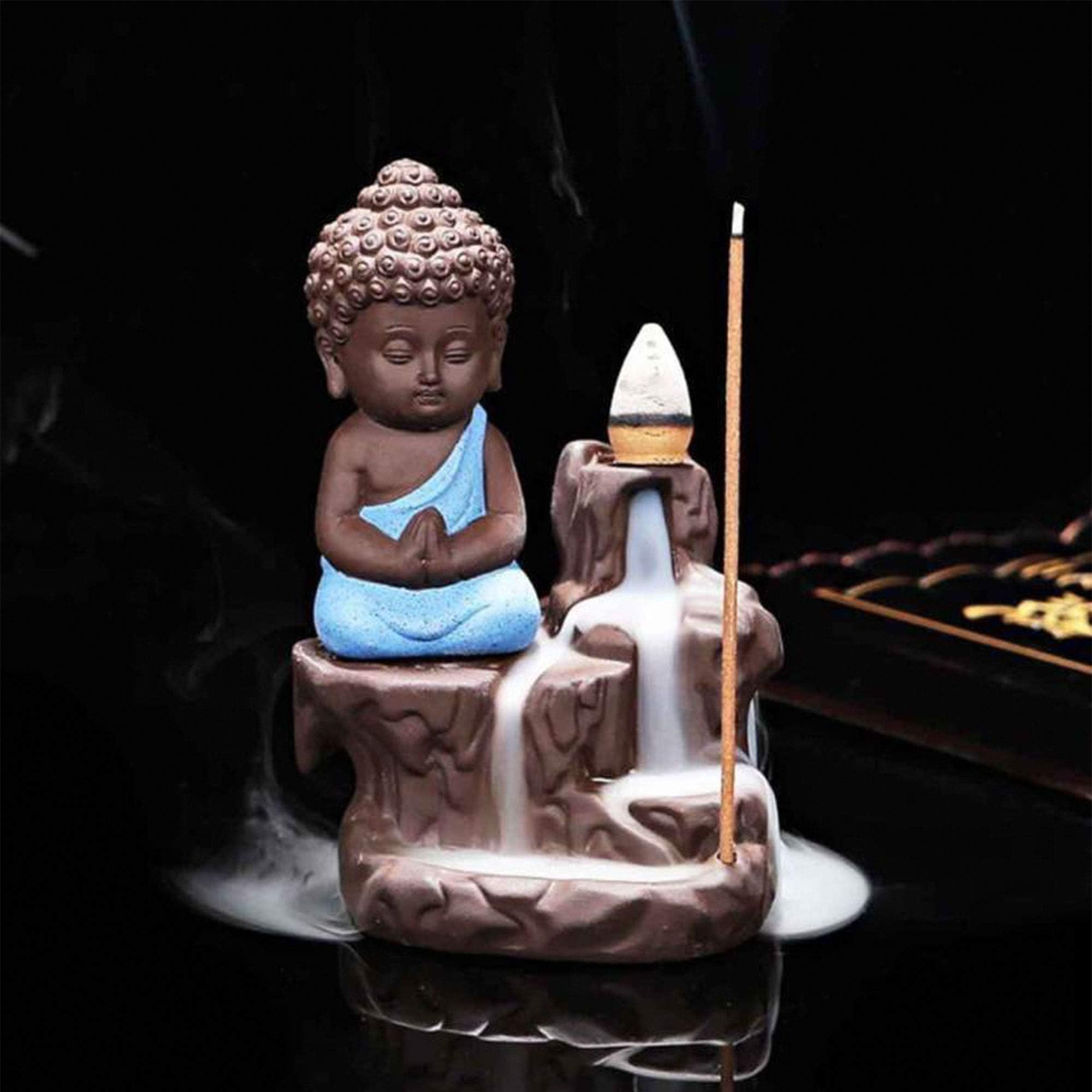 Kunti Craft Meditating Lord Buddha Backflow Incense Burners with 10 Free Incense Sticks (Blue)