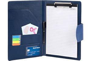 AGOER A4 Leather Portfolio Professional Organizer Padfolio,Interview Resume Folder with Magnetic Cover,Conference Document Organizer with Papers,Sticky Tabs,Pen,Work Folio for Women & Man,Retro Blue