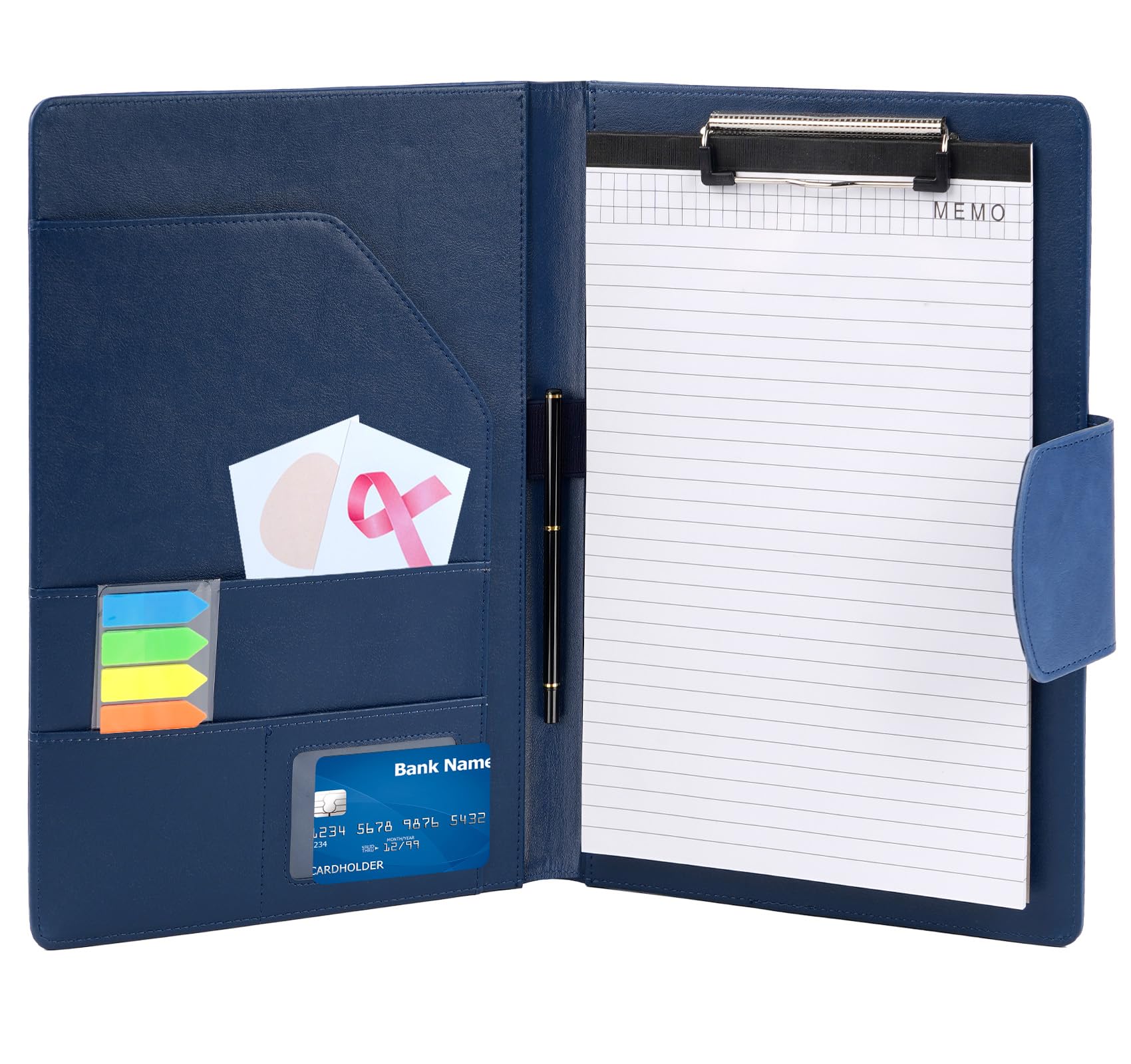 Agoer A4 Leather Portfolio Folder,Multifunctional Clipboard Folder with Magnetic Closure Cover,A4 Conference Folder with Sticky Tabs,Pen for Business Organizer Interview,Meeting,Retro Blue