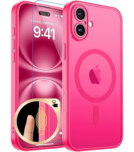 TOKVANZ For IPhone 16 Case With 360° Rotatable Magnetic Ring Stand [Compatible Mag-Safe] [Military Grade Protection] Translucent Matte Phone Cases For Women Men 6.1'', Rose Red - View #3