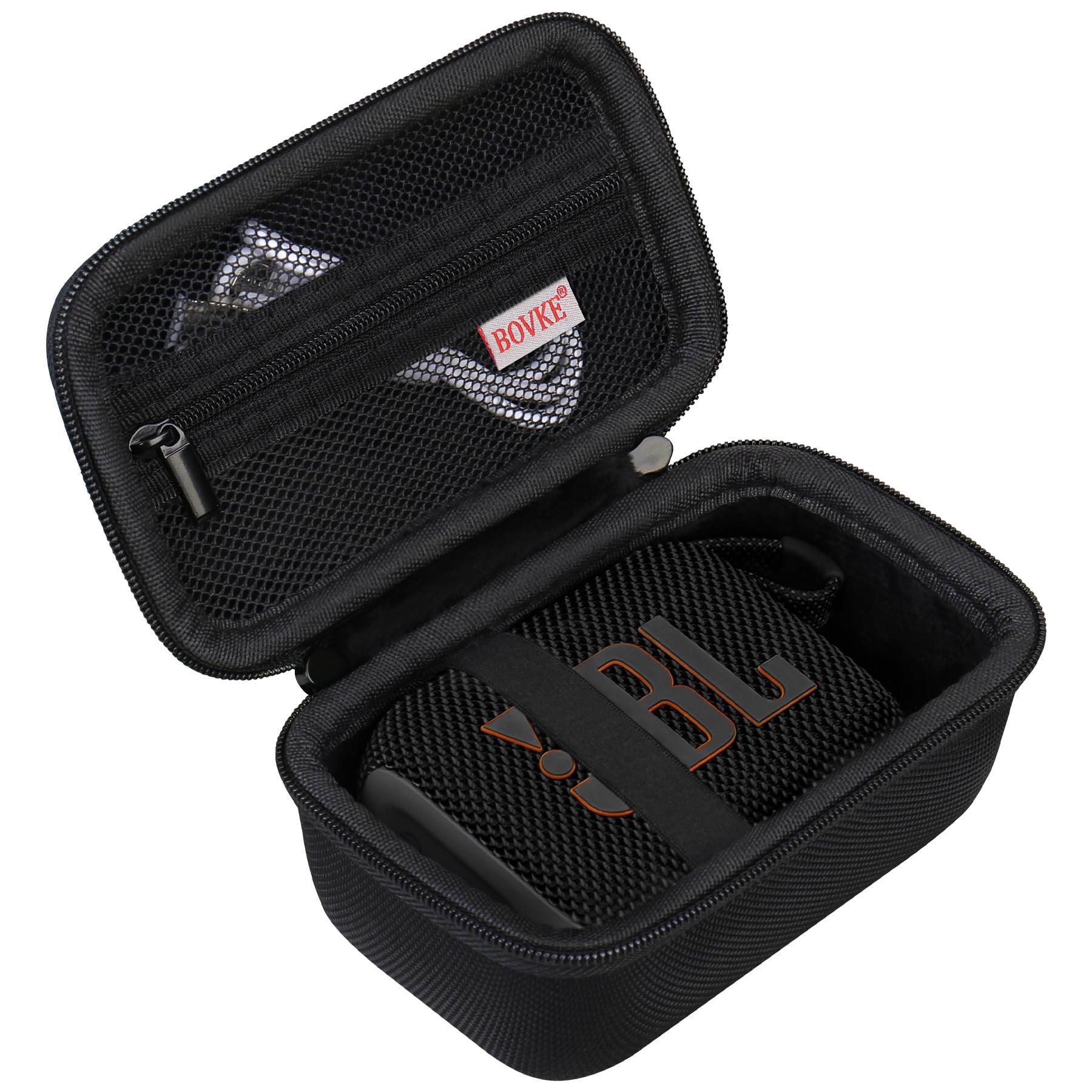 BOVKE Carrying Case Compatible with JBL Go 3/4 Wireless Bluetooth Portable Speaker, Extra Mesh Pocket for Charging Cables and Accessories, Black