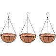 LaLaGreen Hanging Planters with Coco Liners (12 Inch, 3 Pack) Hanging Baskets for Plant Outdoor, Hanging Plant Pot Flower Metal Wire Round Holder Hanger Hook Chain Deck Porch Garden Balcony Boho Decor