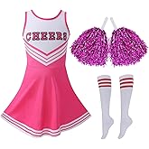 Hotfiary Cheerleader Uniform for Girls Halloween Cheerleading Dress with Cheer Pom Poms&Socks Clothes Sets for Party Sports