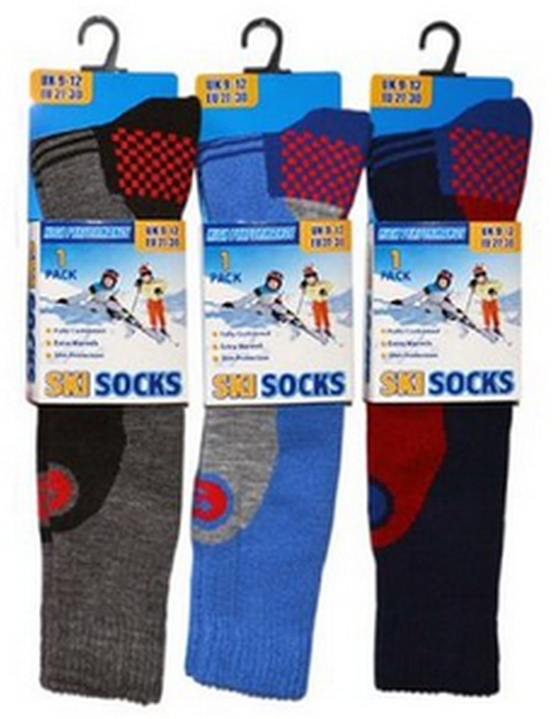3 Pack Childrens/Boys High Performance Ski Socks With Extra Cushioning