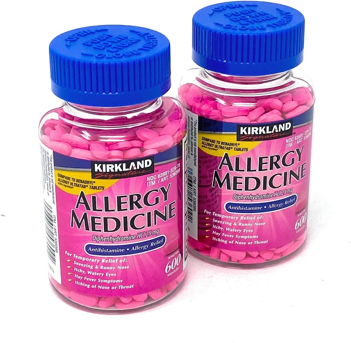Kirkland Signature Allergy Medicine Diphenhydramine 25 Mg 600 Count (Pack of 2): Health & Personal Care