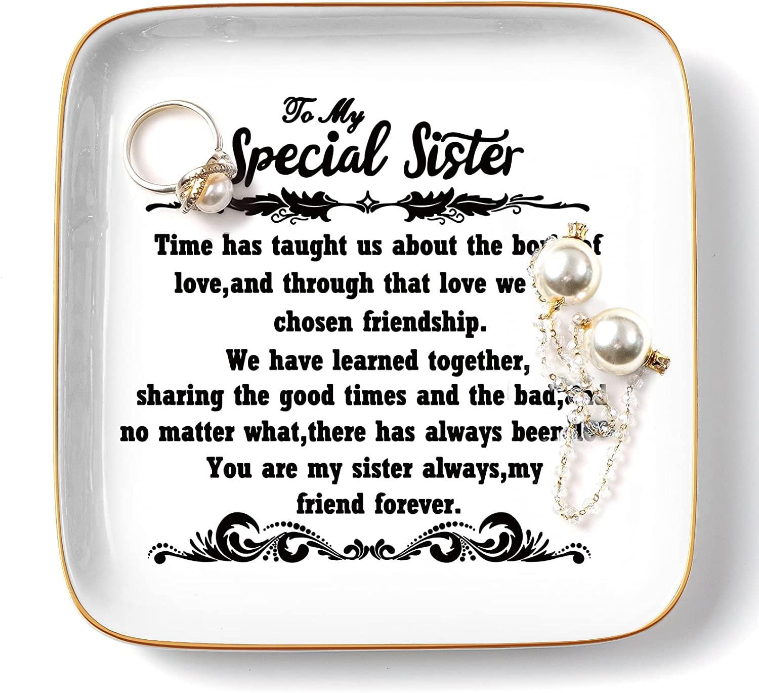 PUDDING CABIN Birthday Gifts from Sister -“You are My Sister Always, My Friend Forever, Ring Trinket Jewelry Dish Ring Holder, Christmas Gifts