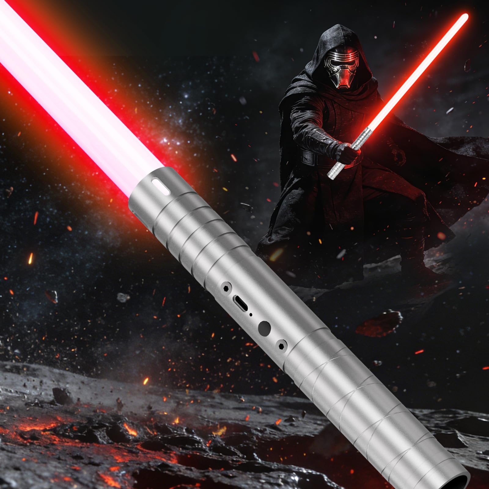 Discoball Kids Lightsaber with 20 Colors, USB Rechargeable Lightsaber Sabres with Sound Modes for Girls Boys, Silver Handle – Interactive LED Light Sword Toy