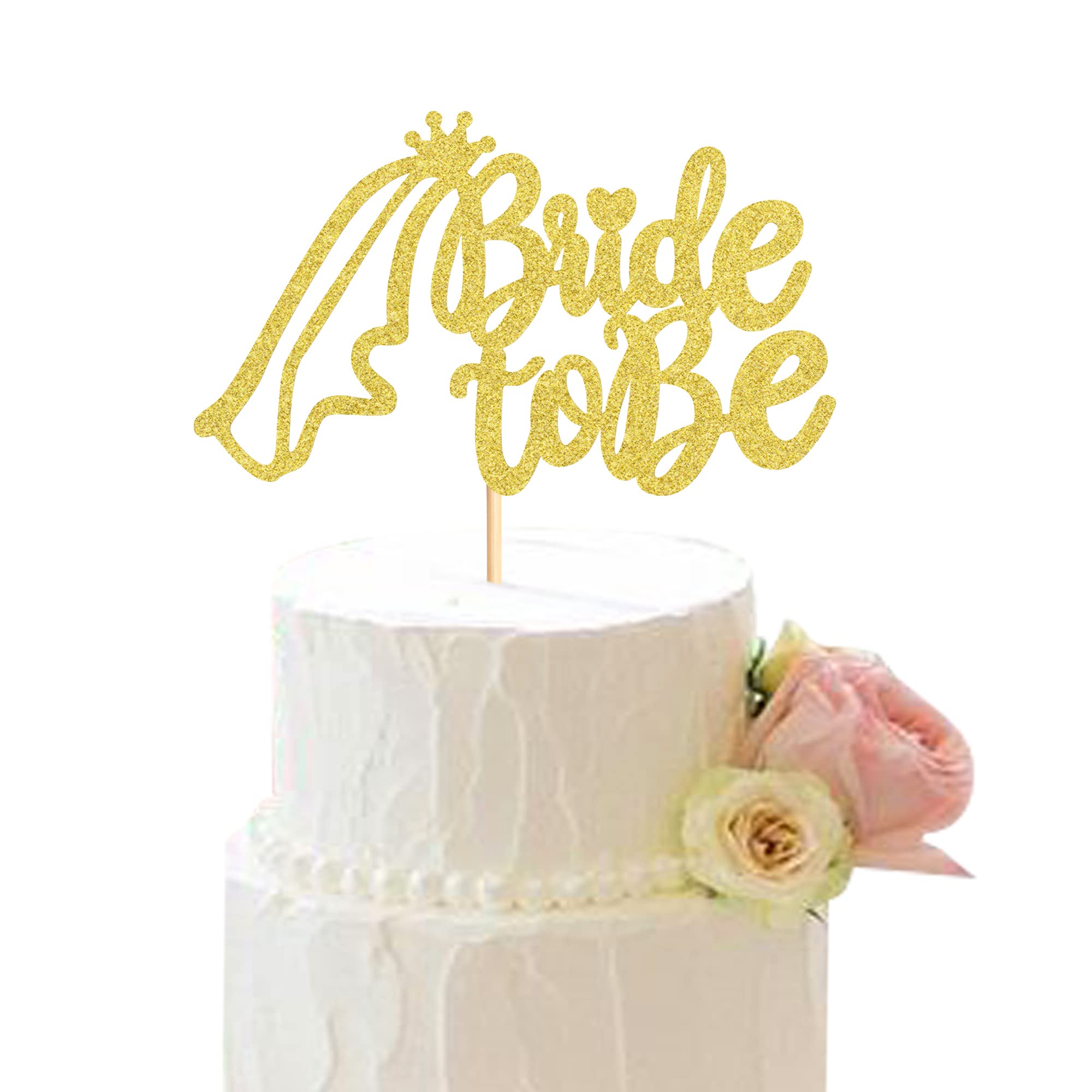 Blumomon 1Pc Bride to Be Cake Topper Gold Glitter Ring Cake Pick Bride to Be Cake Decoration Wedding Bachelorette Bridal Shower Theme Party Cake Decoration Supplies