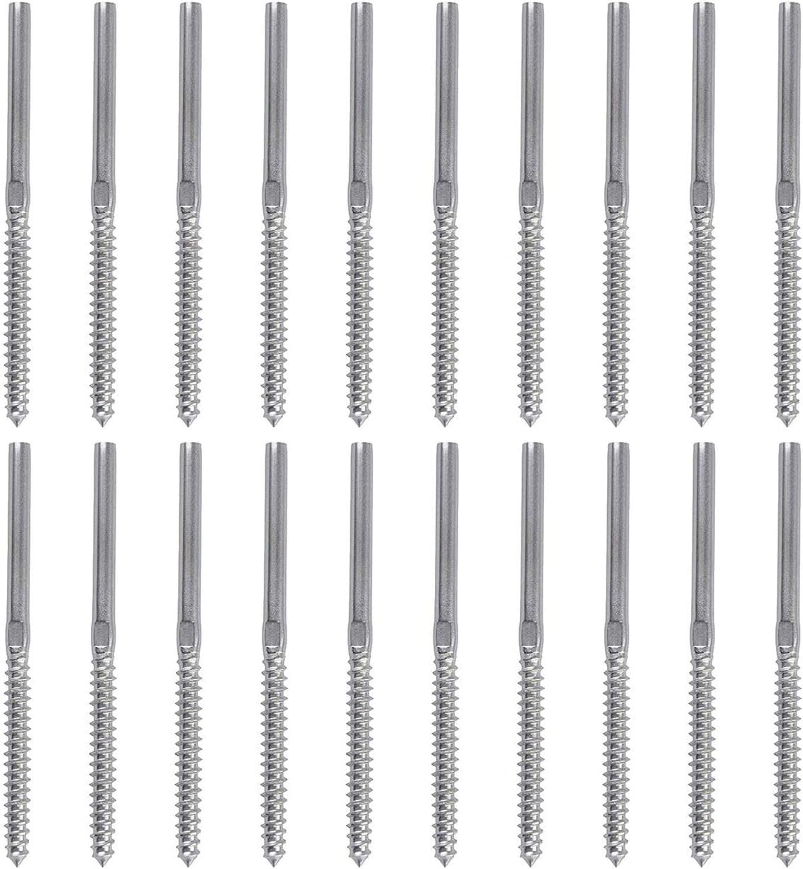 Iycorish 20 Pack Left & Right Hand Thread Lag Screws for 1/8 Inch Cable Railing Stair Deck Railing for Wood Post Lag Screw Swage System