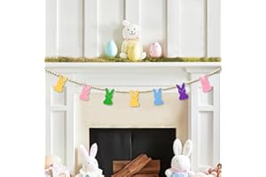 GISTOME 4.2 FT Easter Day Wooden Beads Garland with Colorful Bunny-Shaped Charms, Spring-Themed Rabbit Beaded Tiered Tray Decor, Rustic Farmhouse Banner for Easter Celebration, Shelf Display, Fireplace, Wall