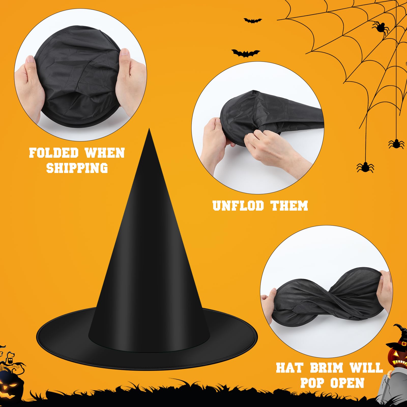 12 PCS Hanging Witch Hats Black/Pink, 16 PCS 3D Bats Stickers for Halloween Indoor Outdoor Decorations