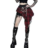 WERMIGIA Gothic Flared Skirt for Women Y2k A-line High Waist Pleated Skirts