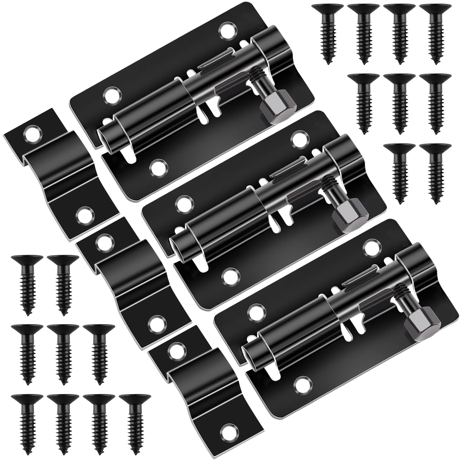 Door Lock Bolts Gate Bolt 3Pcs (3'') 75mm Heavy Duty Door Security Bolts Barrel Slide Latch Lock Stainless Steel Garden with Screws for Bathroom Shed Door Yard Garage Gates (Black) — image 1