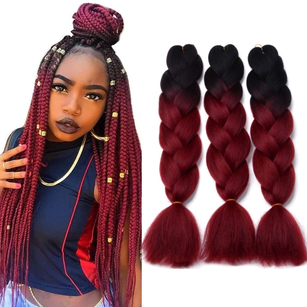 Amazon Com 24 Ombre Jumbo Braids Hair Black Wine Red 100g Pc