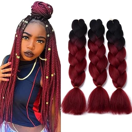 Amazon Com 24 Ombre Jumbo Braids Hair Black Wine Red 100g Pc