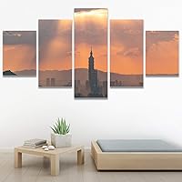 SIGNWIN 5 Panel Canvas Wall Art Cityscape Sunset for Home Decorations Ready to Hang - 60
