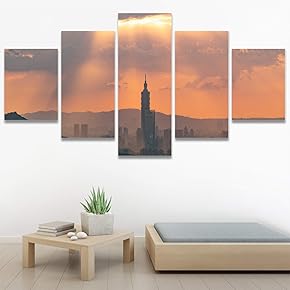 SIGNWIN 5 Panel Canvas Wall Art Cityscape Sunset...