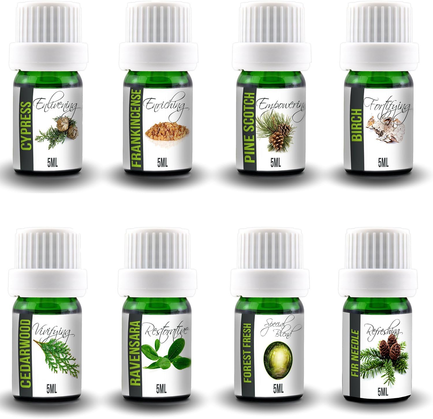 Aroma2Go 100% Pure Plant Based Essential Oil Gift Set of 8 Aromatherapy Bottles we Call The Tree Hugger Set. Includes 8 x 5mL Size Aromatherapy Oils with No additives or Chemicals