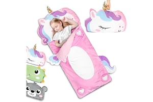Primlect Kids Sleeping Bag with Pillow, Larger Toddler Nap Mat, Plush Slumber Bag for Boys Girls Daycare Preschool Kindergarten Birthday Gift Travel Sleepover Ages 3-6 Years