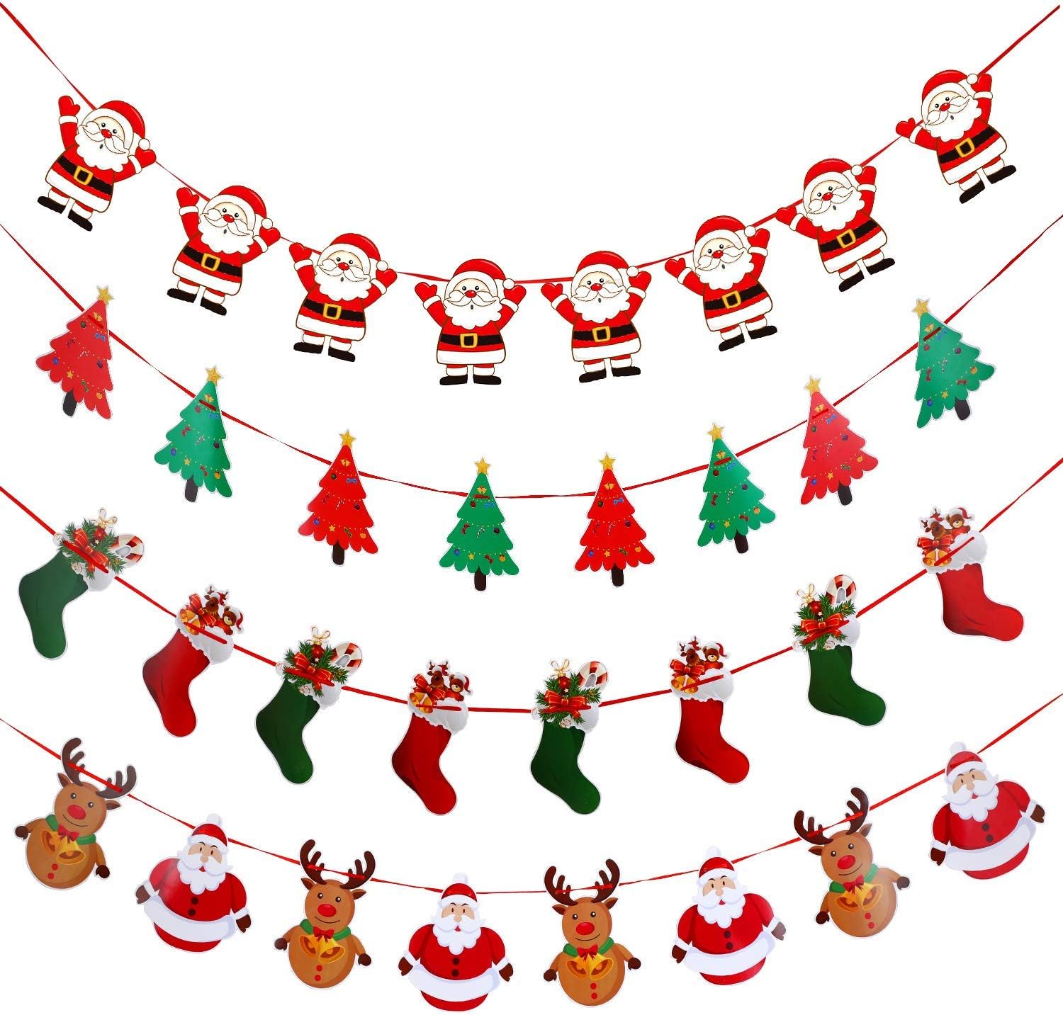 4 Pieces Christmas Banner Garland Paper Christmas Tree