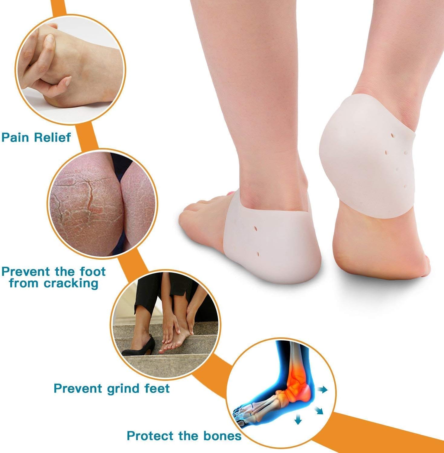 4 Pairs Silicone Heel Cups, Plantar Fasciitis Inserts, Breathable Heel Socks Protectors for Dry Cracked Heel and Reduce Pains of Plantar Fasciitis for Men and Women: Health & Personal Care
