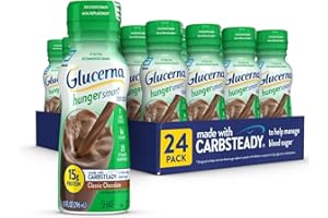 Glucerna Hunger Smart Shake, Diabetic Drink, Blood Sugar Management, 15g Protein, 180 Calories, Classic Chocolate, 10-fl-oz Bottle, 24 Count