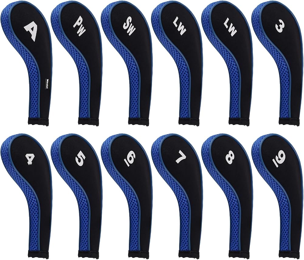 Andux 12pcs Iron Head Cover Set RH Zipper Neoprene Black Blue