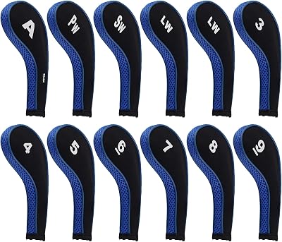 Andux 12pcs Iron Head Cover Set RH Zipper Neoprene Black Blue