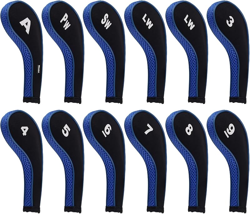 Andux 12pcs Iron Head Cover Set RH Zipper Neoprene Black Blue