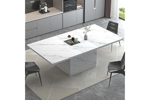 HSH 78” Dining Table for 6-8, Large Rectangular Faux Marble Dinner Table only, Modern Long Kitchen Table with Strong Base, Farmhouse Wooden Dining Room Table for Home Office, White Marble, 78.74 in