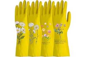 ROYIPAI 4 Pairs Kitchen Rubber Cleaning Supplies Cute Patterns Gloves Household Cleaning Gloves For Dishwashing