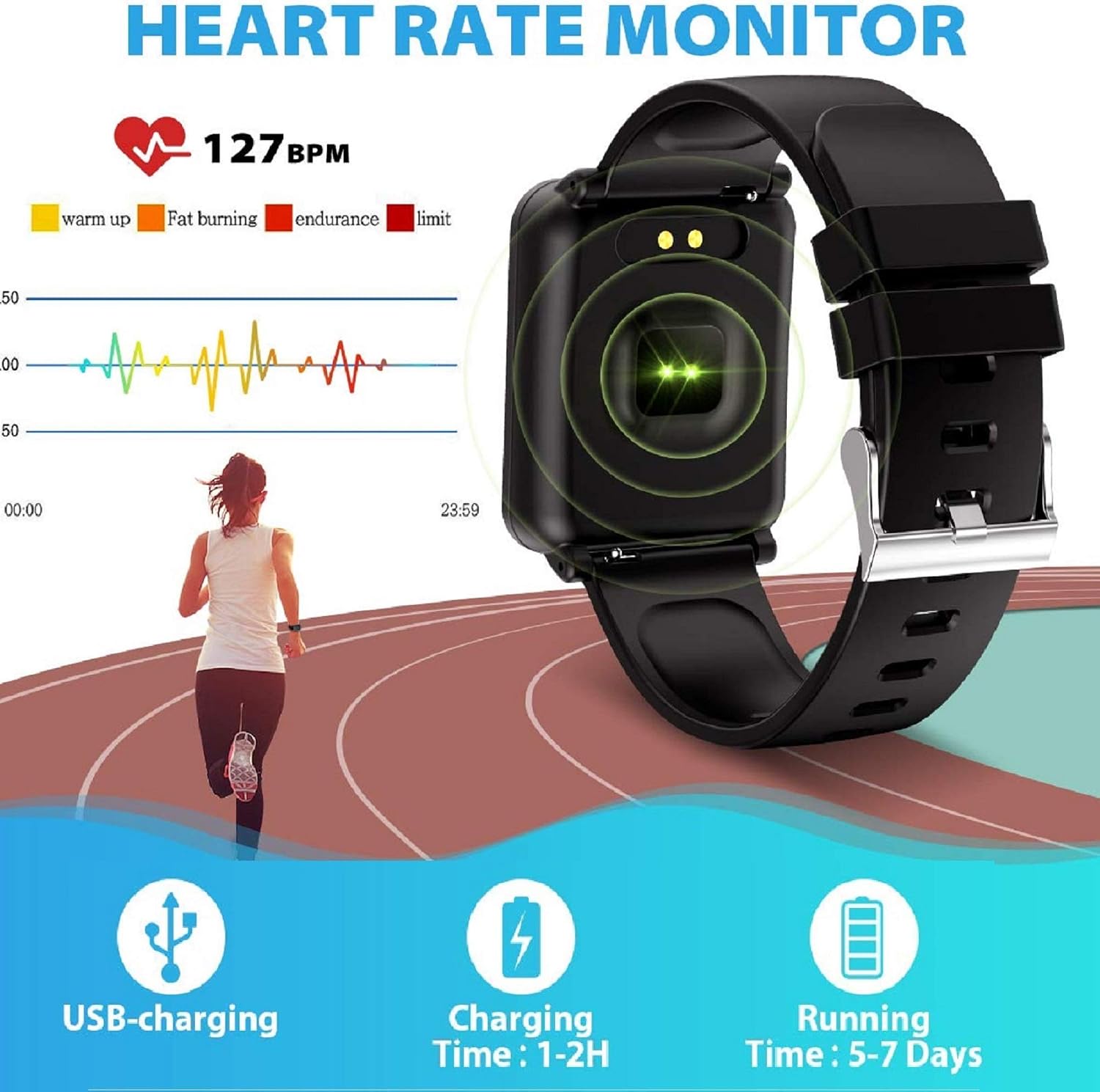 N3 ZELEK Pulse Oximeter Smart Watch Blood Pressure Monitor Fitness Tracker Smart Band LARGE BATTERY Waterproof 50m Full Touch Screen Heart Rate Monitor Activity Tracker Sleep Monitor Women Smartwatch - Image 5