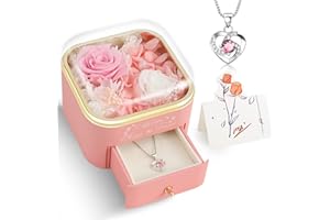 minstely Mothers Day Real Rose Gifts - Preserved Roses with Necklace Box - Eternal Flowers Gifts for Mom Grandma Wife Girlfriend - Anniversary Forever I Love You Roses Gifts for Her