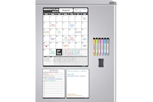 ALEZEL Magnetic Dry Erase Calendar for Fridge - 13"x17", Monthly Whiteboard Set Vertical Refrigerator, Blank & To-Do List Board, 6 Markers + Eraser.