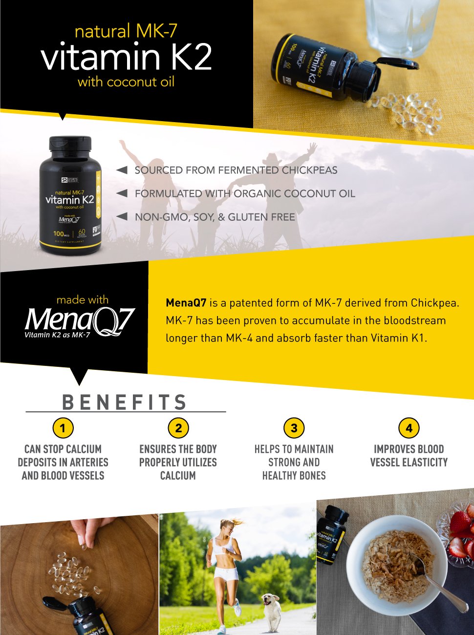 Vitamin K2 (as MK7) with Organic Coconut Oil Made with MenaQ7 from