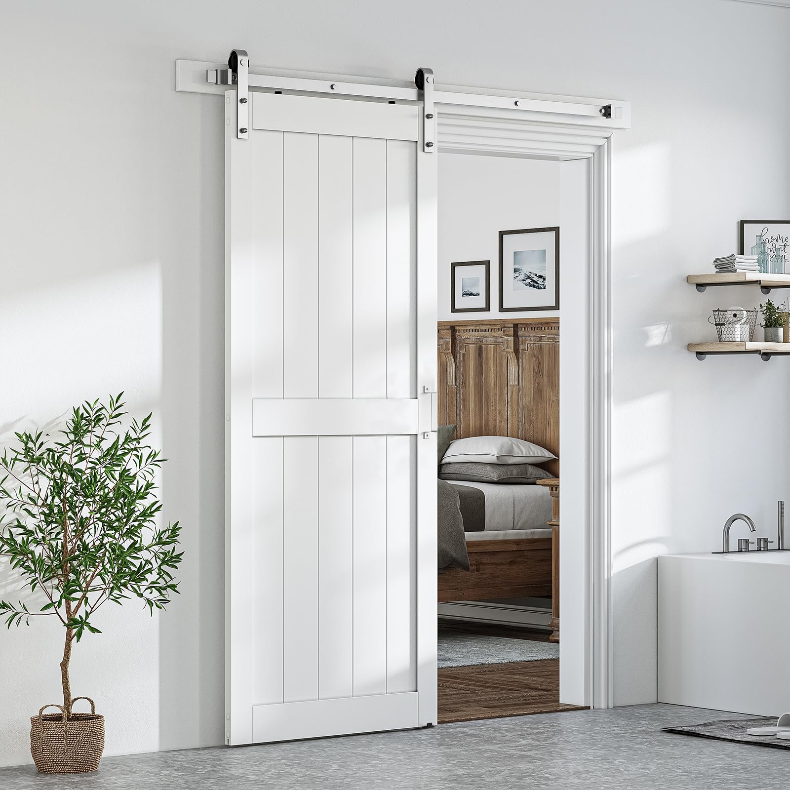 Photo 1 of *PARTIAL SET - ONLY rollers and hardware*
SmartStandard 38 x 84 ,  6.6FT Brushed Nickel Sliding Door Hardware Kit & Handle, Pre-Drilled Ready to Assemble, Waterproof PVC Coating, H-Frame