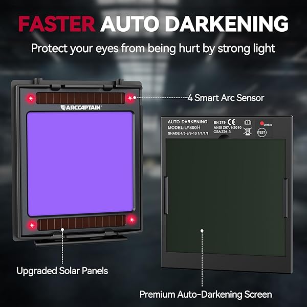 ARCCAPTAIN 3.94″ X 3.66″ AUTO DARKENING WELDING HELMET, SOLAR POWERED TRUE COLOR WELDING HOOD, 1/1/1/1 TOP OPTICAL CLARITY WELDER HELMET, 4 ARC SENSOR WIDE SHADE 4/5-9/9-13 FOR STICK MIG TIG CUT