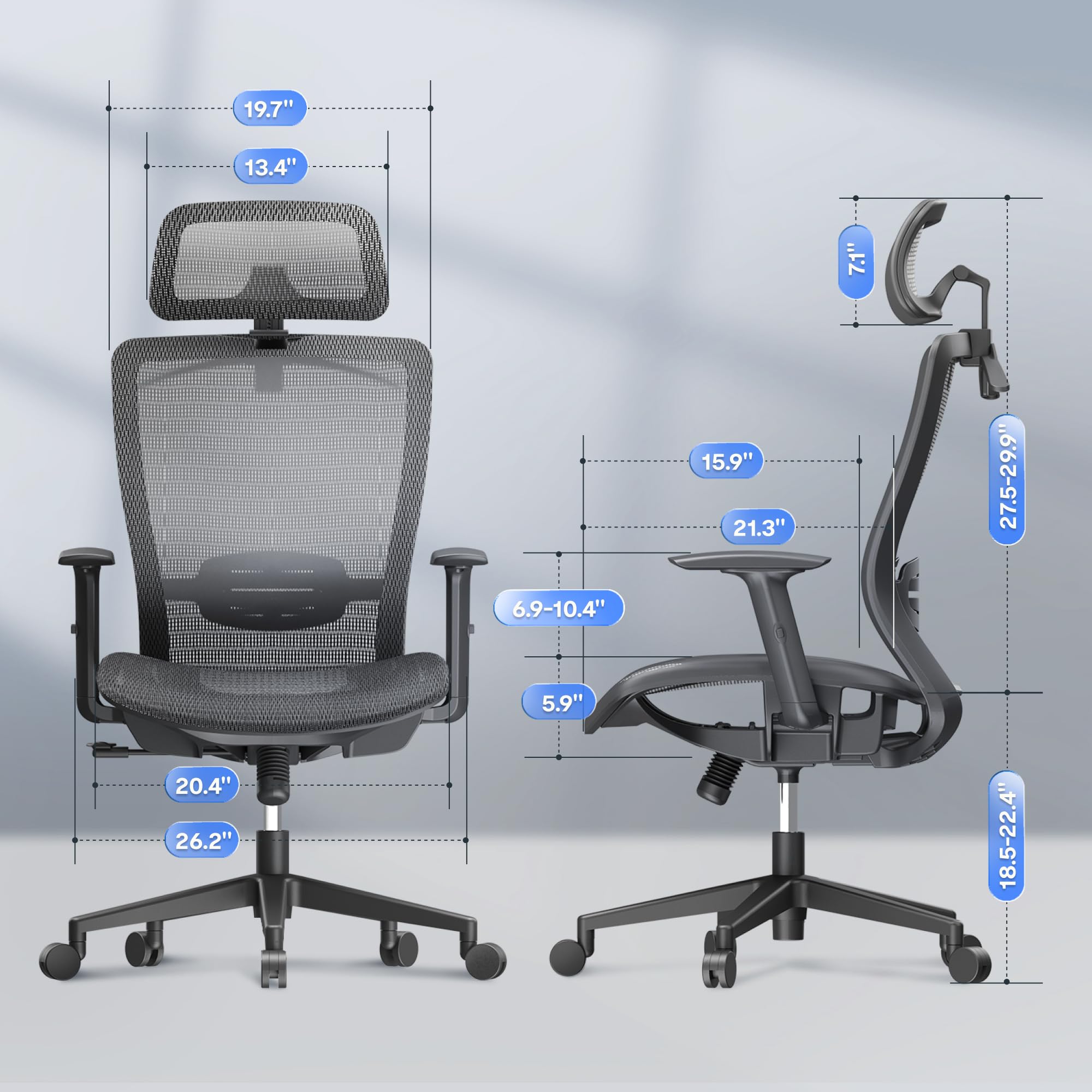 FLEXISPOT Ergonomic Office Chair, High Back Mesh Swivel Computer Chair, Executive Office Desk Chairs, with Adjustable Lumbar Support/2D Headrest/Lockable Backrest, OC3 Mesh Seat, Gray