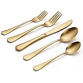 LIANYU 20 Piece Matte Gold Silverware Set, Stainless Steel Gold Flatware Cutlery Set for 4, Fancy Kitchen Utensil Tableware for Home Restaurant Party, Satin Finish, Dishwasher Safe