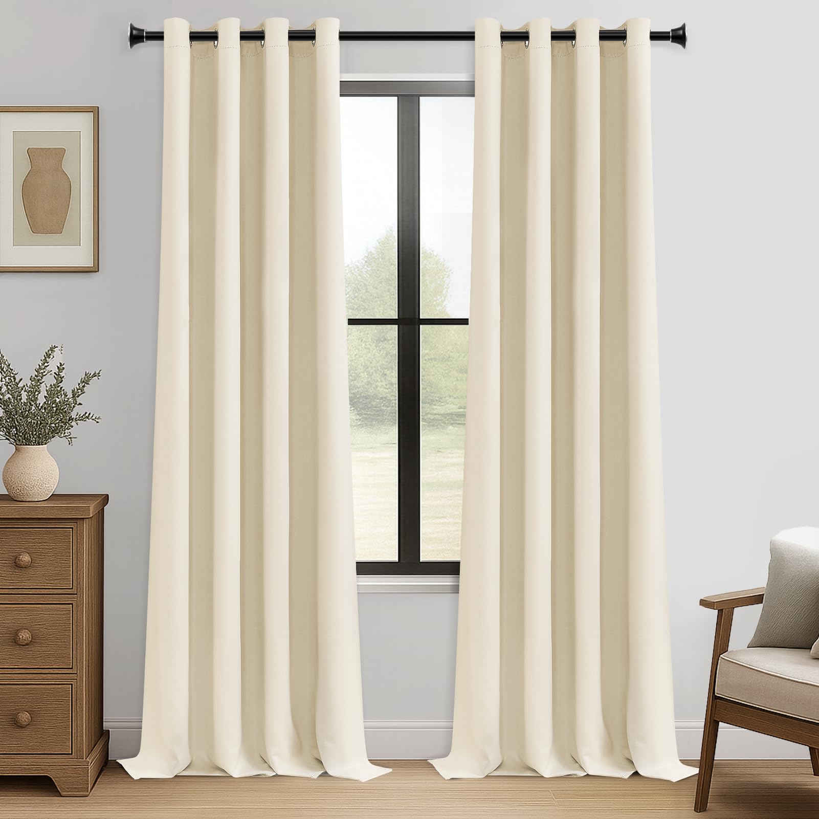 MRTREES Blackout Curtains Bedroom 96 Drop 2 Panels Biscotti Beige Eyelet Thermal Curtain for Living Room Soft Texture Window Treatments for Kids 55x96 Inch 140x245 CM