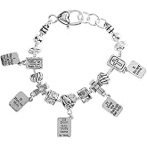 Dicksons 10 Commandments - Snake Chain 7 + 1 Inch Extension Silver Plated Stainless Steel Women's Inspirational Dangle Charm Bracelet