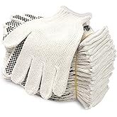 Evridwear Cotton Polyester String Knit Shell Safety Protection Work Gloves for Painter Mechanic Industrial Warehouse Gardening Construction Men & Women 12 Pairs, With one Side Dots, L Size