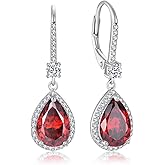 Teardrop Leverback Birthstone Earrings for Women 925 Sterling Silver 5A Cubic Zircon Dangle Drop Birthstone Earrings Jewelry Anniversary Birthday Christmas Gifts for Her