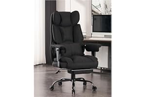Efomao Fabric Office Chair, Big and Tall Office Chair 400 lb Weight Capacity, High Back Executive Office Chair with Foot Rest, Ergonomic Office Chair for Back Pain Relief, Black