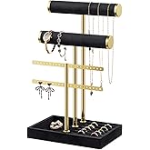 Josmimic Bracelet Holder Jewelry Organizer Display - 3 Tier T Bar Velvet Stand, Black Jewelry Storage for Bracelet, Necklaces, Earrings, Rings, Watches