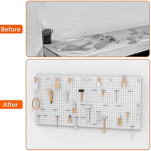 TORACK 4 PCS METAL PEGBOARD PANELS(12″ X 24″) FOR WALL, GARAGE TOOLS ORGANIZER PEGBOARD FOR WORKBENCH, MODULAR PEG BOARD, TOOL ORGANIZER BOARD KIT(PACK OF 4, GREY)