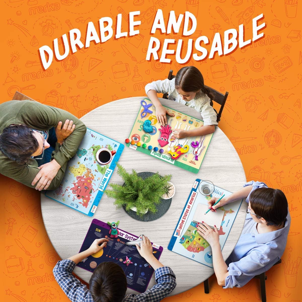 merka Kids Placemats Educational Placemat Non Slip Explorer Set Solar System Human Body USA World Map: Home & Kitchen